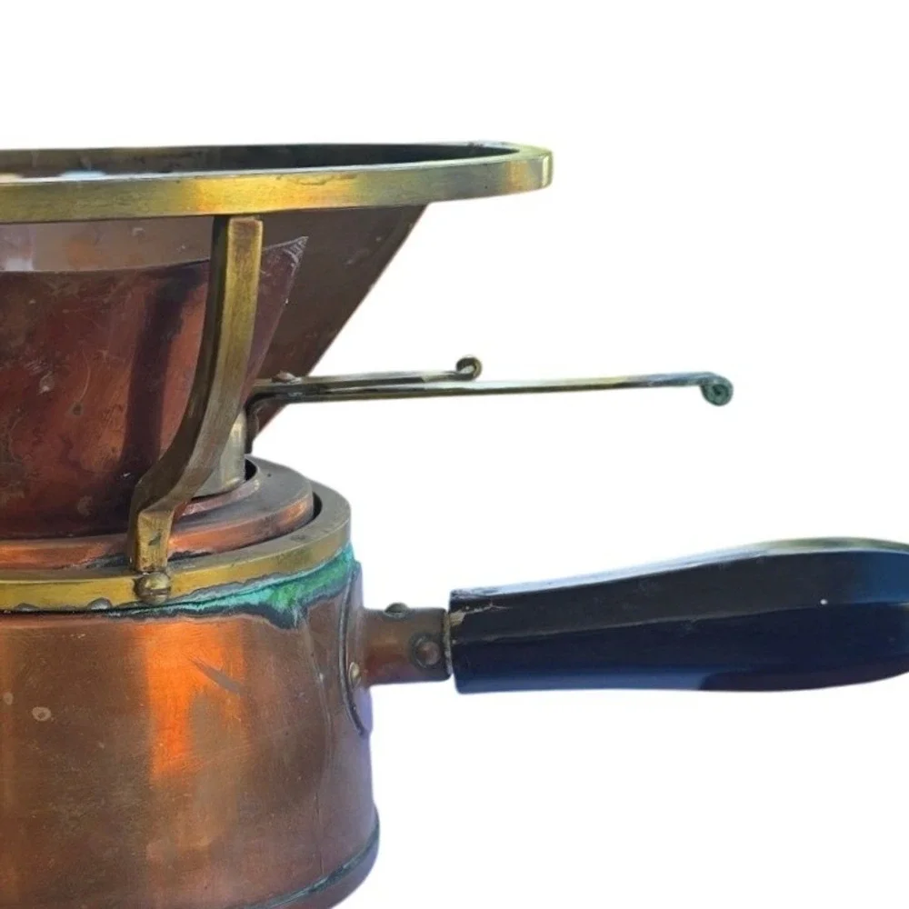 Antique Copper Brass Chafing Dish Food Warmer Funnel Handle Patina Steampunk